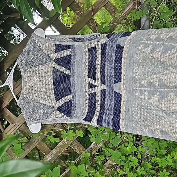 Shades of Blue Bohemian Style Open Front Knit Fringed Long Vest Top Small - Picture 9 of 13